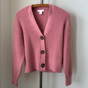H&M pink cardigan rib knit sweater grandpa cabincore cottagecore softgirl